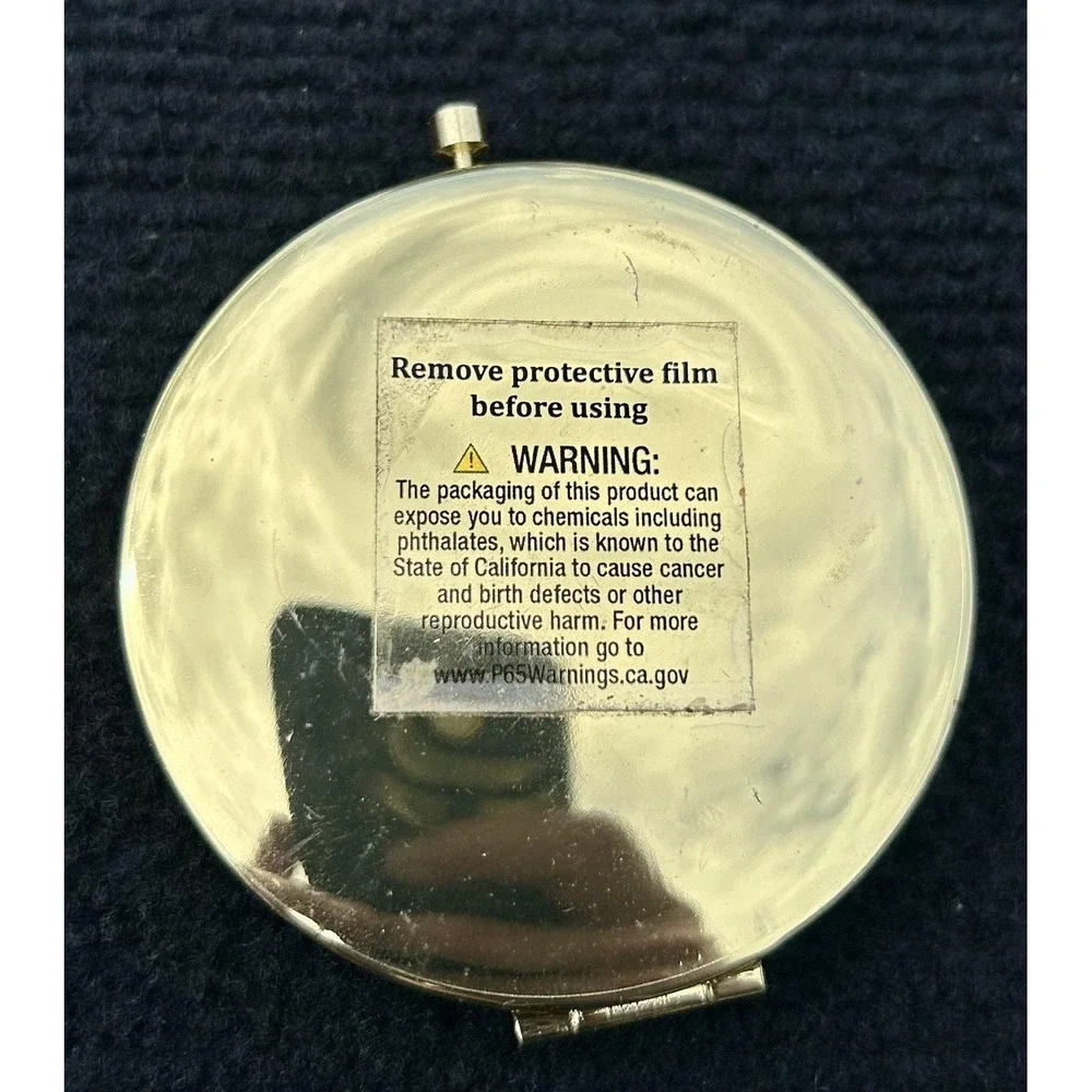 Gold Compact Mirror Faceted Black Gemstone Look Purse Makeup‎ Accessory 2.5 Inch